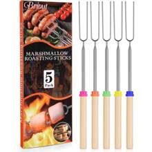 10 piezas Pinchos para asar de acero inoxidable - Pinchos para s'mores - Tenedores para asar malvaviscos y perritos calientes en la fogata, telescópicos de 32 pulgadas