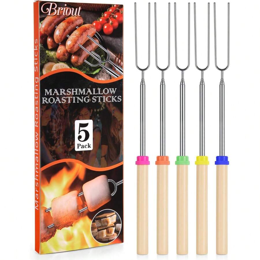 10 piezas Pinchos para asar de acero inoxidable - Pinchos para s'mores - Tenedores para asar malvaviscos y perritos calientes en la fogata, telescópicos de 32 pulgadas