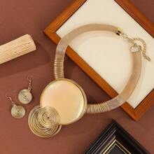 Bohemian Style Handmade Aluminum Wire & Resin Necklace Earring Set, Suitable For Casual, Holiday, Party Wear