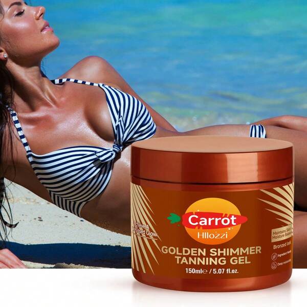Hllozzi 150ml/5.07fl.Oz Carroten Gold Shimmer Intensive Tanning Gel | Browning Tan Accelerator | Non-Greasy, Water-Resistant With Carrot Vitamin E For Moisture & Hydration | Creating A Natural And Healthy Tanning Effect