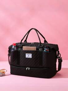 新款大容量旅行包，多功能女士健身包，休闲钻石购物袋，手提包，单肩包，度假包，孕妇包，带独立鞋仓的随身行李包，出院包，保暖冬季包，男女通用，轻便可折叠行李包 - 黑色 - 查看 2