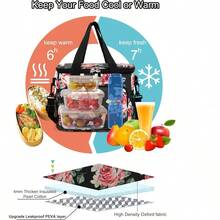Local Shipping-Femuar Reusable Lunch Box For Men/Women - Insulated Lunch Bag Leakproof Lunchbox For Work Office Picnic Beach - Freezable Lunch Cooler Bag With Adjustable Shoulder Strap - Black - Black Foral - View 5
