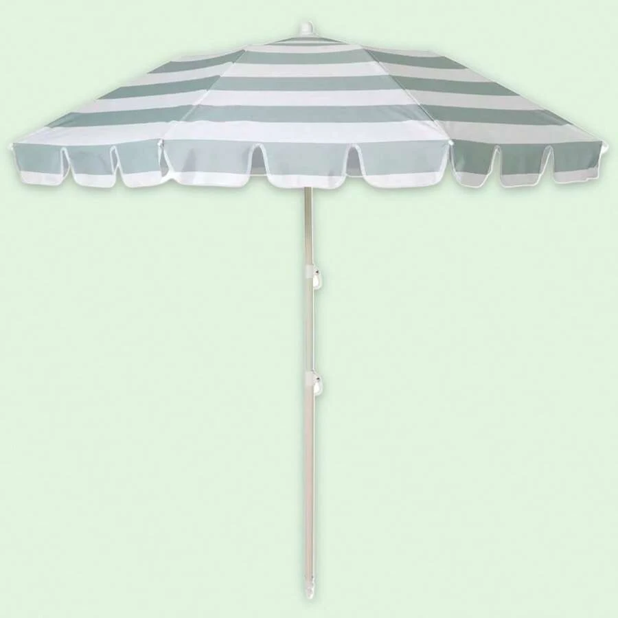 Sunnylife Compact Beach Umbrella La Palma Sage Stripe - UPF50 Shade, 66"X66"X78" - 1 - View 1