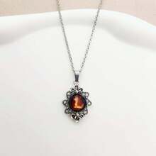 1pc Vintage Stainless Steel Chain Necklace With 26pcs Flame Shaped Letter Pendant