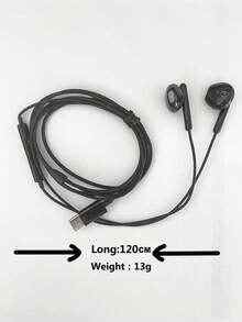 Type-C有線耳機，高清晰度入耳式耳塞，內置麥克風和音量控制，適用於Type-C裝置 - 黑色 - 查看 4