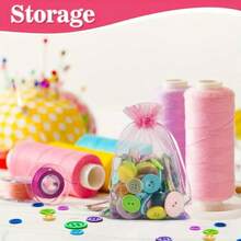 30 个粉色欧根纱礼品袋，2.75 英寸 X 3.54 英寸，适用于珠宝、珠子、派对礼品、婚礼、圣诞节、万圣节、情人节和指甲配件 - 带装饰丝带的透明织物袋