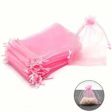 30 个粉色欧根纱礼品袋，2.75 英寸 X 3.54 英寸，适用于珠宝、珠子、派对礼品、婚礼、圣诞节、万圣节、情人节和指甲配件 - 带装饰丝带的透明织物袋