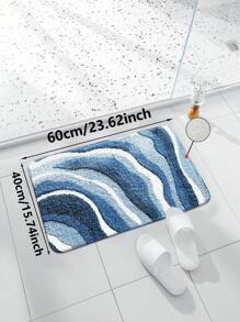 1pc Luxury Faux Cashmere Blue & White Wave Pattern Carpet, Modern Minimalist Ins Style Rectangular Washable Bath Mat, Soft Skin-Friendly TPR Non-Slip Bottom Kitchen Mat, Washable Welcome Doormat, Durable Bedroom Decor Small Rug, Suitable For Home, Living Room, Bedroom, Kitchen, Laundry Room, Garden, Corridor And Outdoor Decoration Rugs, Multiple Size Options, Suitable For Spring, Fall Decor, Autumn And Winter