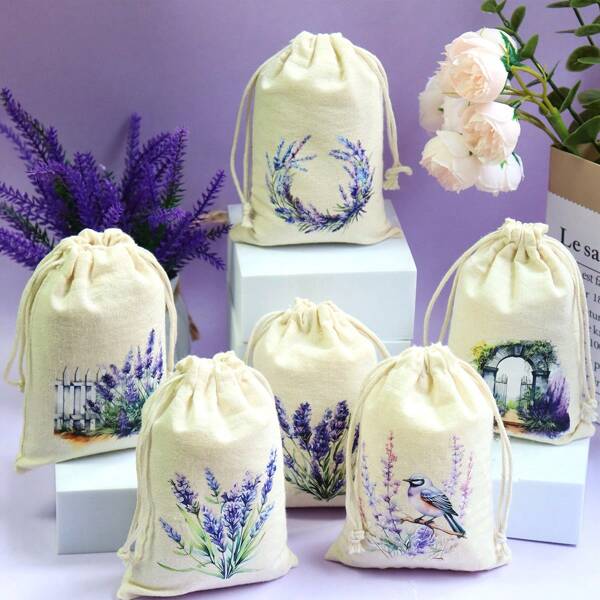 6pcs Elegant Lavender Non-Woven Drawstring Gift Bags, 10x15cm, Suitable For Weddings, Parties, Jewelry, Christmas Candies And Holiday Gifts