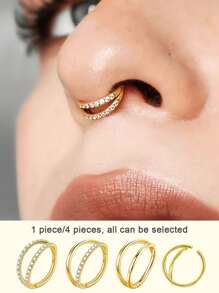 1 Piece Of Hypoallergenic Stainless Steel 316L Double-Layer Beveled Nose Ring, Inlaid With 5A Grade Zirconia Nose Ring, Gold And Silver, Easy To Wear, Very Suitable For Multiple Body Parts Such As Ear Screen Earrings, Nasal Septum Rings, Nose Rings, Etc.