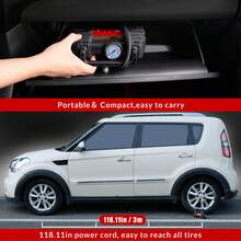 Meshuba 12V 便携式轮胎充气泵带 LED 灯 - 紧凑型空气压缩机，适用于汽车、自行车、摩托车、紧急使用、快速充气和便携 - 有綫 - 查看 8