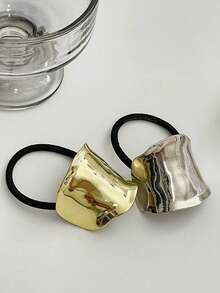 1 件纯色休闲优雅高档铜合金弹性发带，适合所有季节的多功能发带绳配件，马尾辫夹，发圈，发圈