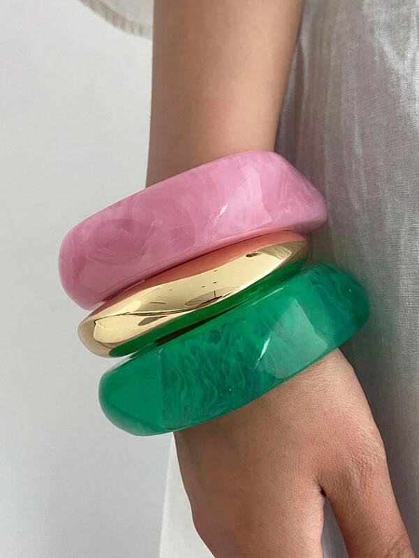 3pcs Acrylic Bangle Set - Vintage Minimalist Style, Unique Asymmetrical Semi-Transparent Design, Suitable For Women Casual Wear And Beach Vacation