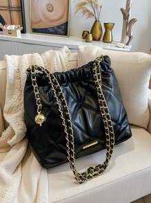 Bolso cuadrado versátil para el hombro, elegante y sofisticado bolso cruzado casual para ir y venir, sencillo y de moda bolso de hombro de mujer con correa de cadena, bolso debajo del brazo con diseño de diamante