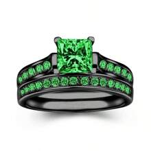 2pcs Women's Engagement/Promise Rings, Red Synthetic Cubic Zirconia, Couple Rings