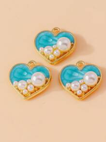 10 pièces/Paquet Colliers pendentifs et porte-clés en forme de cœur avec perles simulées, design élégant, fournitures artisanales DIY
