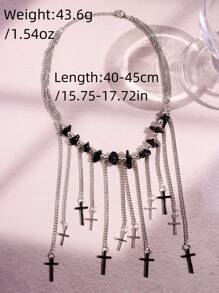 1pc Fashionable, Elegant, Unique, Refined, Dark Gothic, Y2K, Hip-Hop, Punk Style Cross Tassel Multi-Layer Necklace For Women, Suitable For Daily Wear, Festivals, Parties