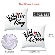 2 件皇冠、字母、心形印花枕套 [无内衬]，17.7*17.7 英寸 (45*45 厘米)，[单面印刷]，国王和王后主题，涤纶靠垫套，适用于沙发、床、客厅、卧室、汽车、办公室、酒店装饰，适合所有季节，是送给家人和朋友的完美礼物 - 彩色 - 查看 3