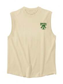 Parte superior sin mangas casual de verano para hombres con estampado de brócoli y mancuerna en cuello redondo