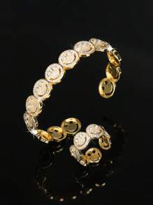 2pcs Set Luxury Elegant Smiling Face Bangle And Ring Set, Fashion Minimalist Copper Alloy Cubic Zirconia Jewelry Set, Valentine's Jewelry Gift