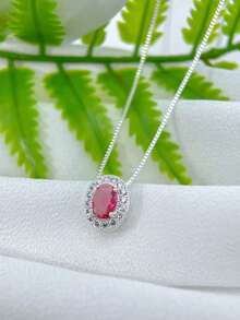 WOMEN'S NECKLACE IN OVEAL MICRO-ZIRCONIA PLATED IN 18K GOLD SILVER. - Hot Pink - View 5