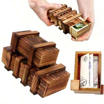 1个/2个复古木质秘密拼图盒 - 3D益智玩具，带隐藏隔层，是馈赠佳品、珠宝首饰和零钱收纳的理想之选 - 极具挑战性的礼物