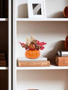 1 件 6.3 英寸（高）仿真枫叶南瓜雕像秋季家居客厅卧室浴室感恩节秋收节派对餐桌装饰，秋季装饰，秋季，假植物