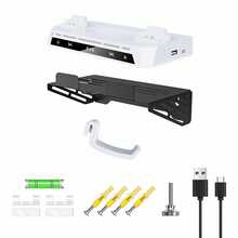 مجموعة تثبيت على الحائط ل- P5 Slim/P5 مع محطة شحن، رف P5 معلق، شواحن ذراع تحكم مزدوجة مع إضاءة RGB متعددة الأوضاع، حامل سماعة رأس ومنافذ USB ل- Playstation 5 Slim (نسخة القرص والنسخة الرقمية) - أبيض وأسود - مشاهدة 12