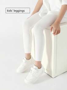 2/1 Pair Girls Tight Leggings, Children's Tights, Infant/Toddler Cropped Tights, Vertical Stripes, Black, White, Solid Color, Multi-Color, Lightweight For Spring/Summer, Minimalist Fashion, Suitable For Daily Wear, Soft & Comfortable Leggings, Can Be Paired With Short Sleeves, Back To School Season, Casual Versatile, Students, New School Term, Back To School, Classroom