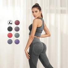 Conjunto de yoga, conjunto de dos piezas de pantalones deportivos sin mangas de fitness, control del vientre, glúteos elásticos transpirables(Adecuado para pesos de 40 a 75 kg) - Burdeos - Ver 6