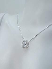 WOMEN'S NECKLACE IN OVEAL MICRO-ZIRCONIA PLATED IN 18K GOLD SILVER. - 銀色 - 查看 1