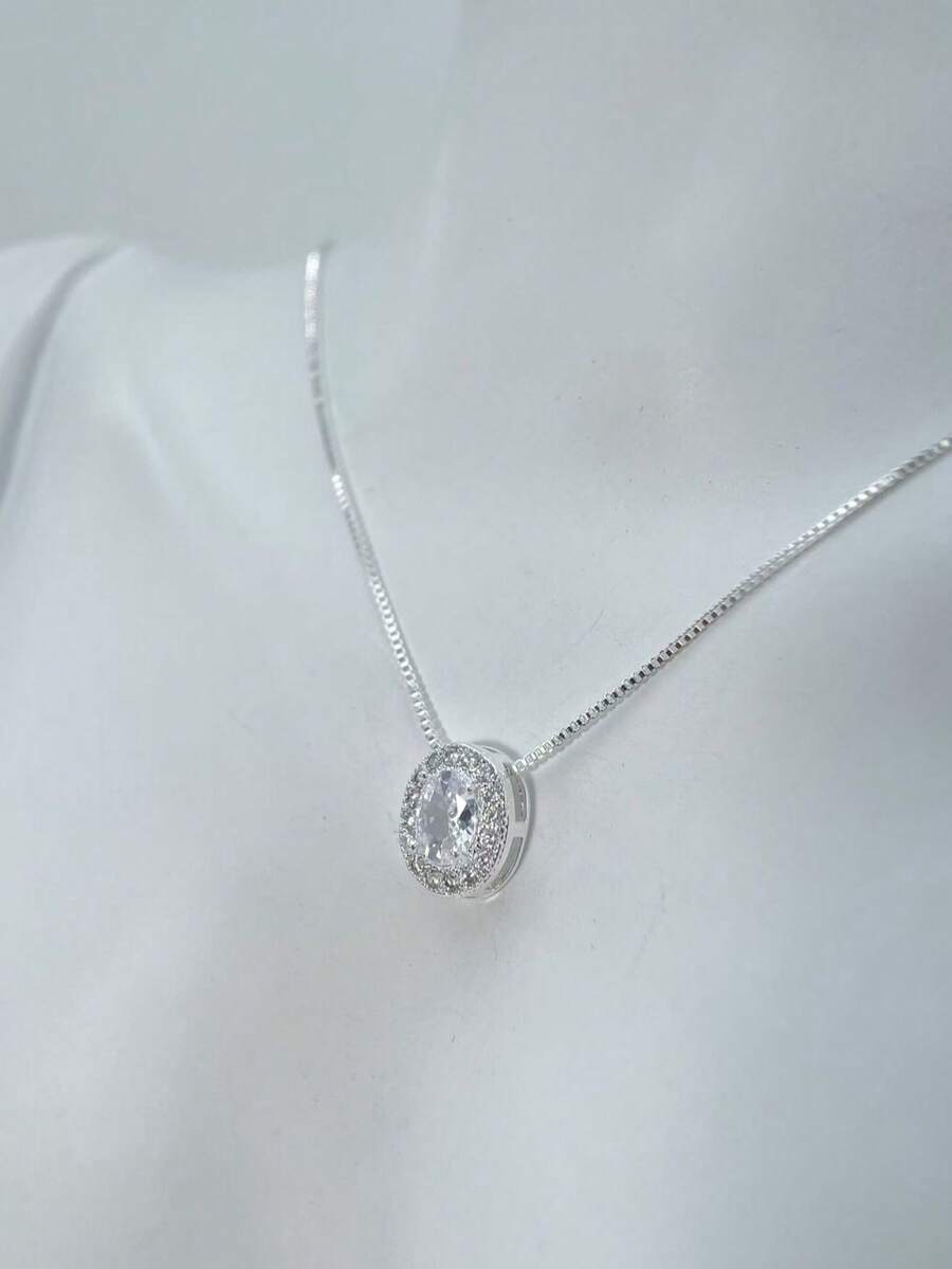 WOMEN'S NECKLACE IN OVEAL MICRO-ZIRCONIA PLATED IN 18K GOLD SILVER. - 銀色 - 查看 1