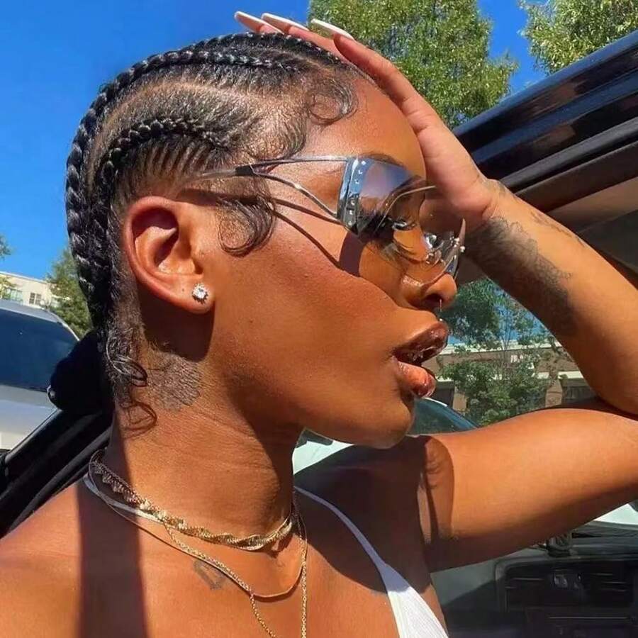 1pc Y2K Futuristic Star Wrapped Rimless Silver Fashion Glasses Preppy Style For Back To School Wrap Shape Hollow Out - Silver - View 1