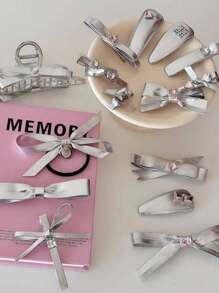 1 Stück süßer, kühler Y2K Haarclip Silberne Schleife für anspruchsvolle Mädchen Seitenvorhang Clip Haarspangen Haarschmuck
