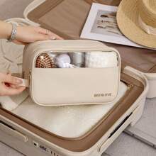 1 pièce Sac de maquillage mode unisexe, organisateur de toilette de voyage, étui cosmétique imperméable à suspendre avec compartiments secs/humides grande capacité. Accessoires de voyage essentiels pour les vacances, l'été, la rentrée scolaire. Sac de voyage, sac de toilette