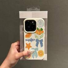 1pc TPU Material Cute Bow & Orange Pattern Phone Case Compatible With Apple/ Phones - White - View 2