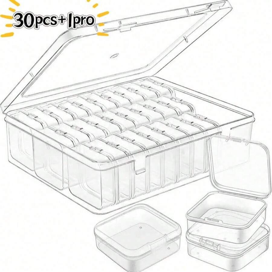 30/20/14 Small Boxes+1 Large Transparent Plastic Storage Box Set, Suitable For Storing Jewelry, Crafts, And Office Supplies, With A Covered Transparent Desktop Storage Box