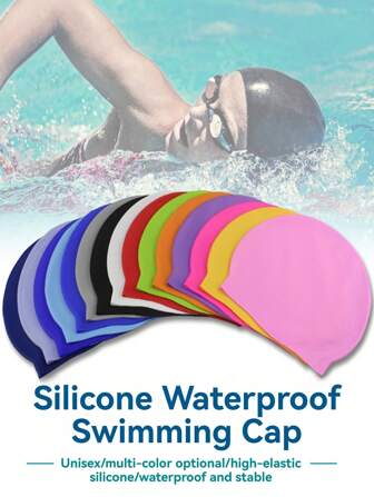 1 件装硅胶泳帽，男女通用成人纯色泳帽，耳朵保护，无头部压力，专业长发硅胶大号泳帽，沙滩必需品，沙滩配件，泳池浮球