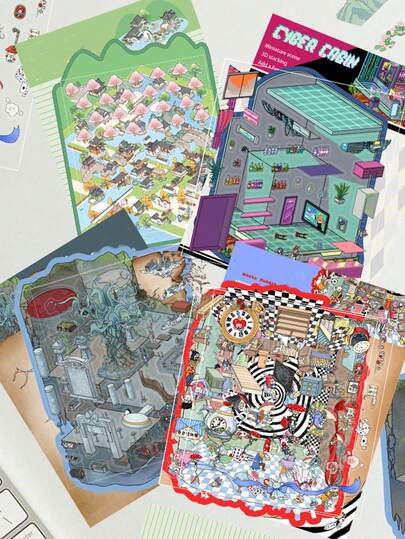 SCXXBSW 3D Landscaping, Manual Decompression, Cartoon, 3D House Decoration, Water Cup, Notebook, Phone Case, DIY Stickers