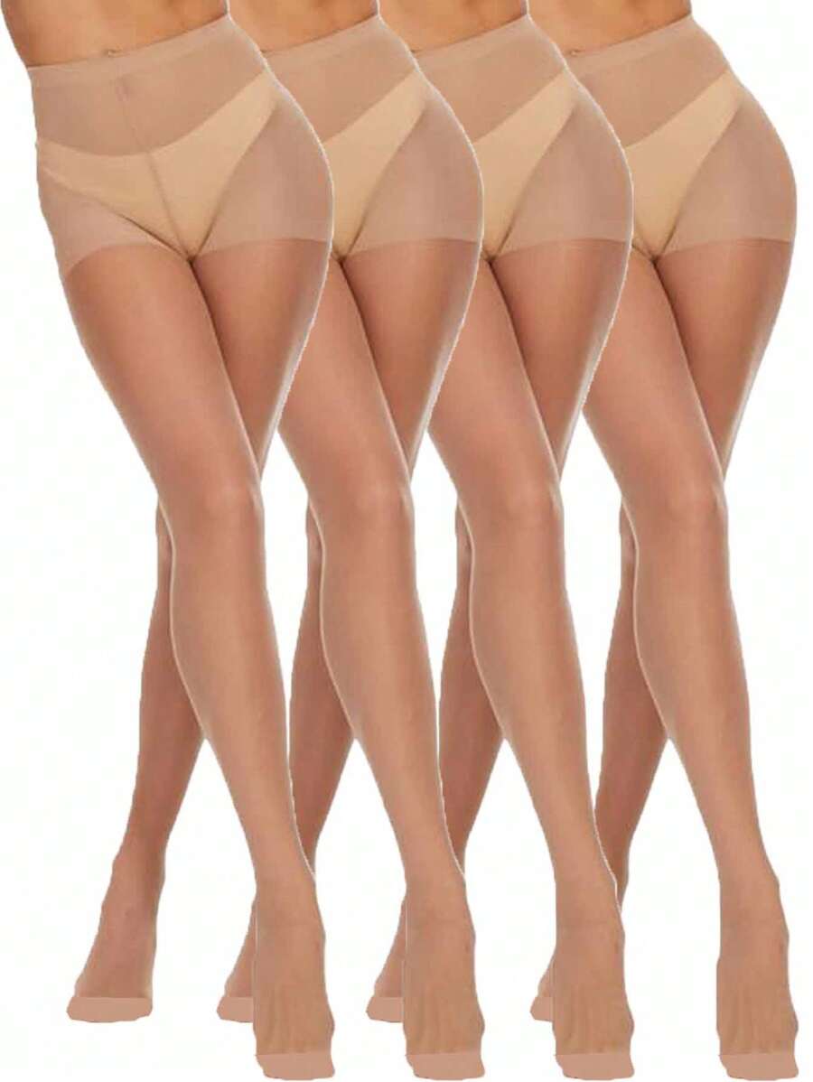 4 pares de medias transparentes de 20 deniers color albaricoque sexy y minimalistas de moda para mujer