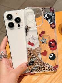 1 Stück neuer kreativer transparenter Handyhülle mit Leopardenmuster, kompatibel mit iPhone 16 ProMax, 11/12/13/14 Plus, XR/7/8 Plus/15 PM