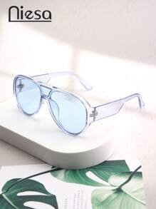 1pc Women's Fashion Pilot Frameless Glasses, Classic Glasses, Solid Color Boho PC (Polycarbonate) Glasses, Suitable For All Seasons