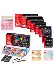 240/168/120/72/60/48/36/24/12 Color Direct Liquid Acrylic Marker Pens, Students Use Art Professional Drawing Drawing Color Soft-Head Marker Stackable Diy Graffiti Coloring Book Coloring Pen Can Draw Glass Stone Waterproof Body Painting Brush Christmas Gift, Back To School Gifts - Multicolor - View 2