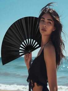 Large Elegant Black Folding Hand Fan With Sound - Nylon Fabric, Nostalgic Design For Kung Fu, Tai Chi, Dance And Sports Performances - The Perfect Gift For Men And Women Summer Cooling,Beach,Travel - 白色 - 查看 2