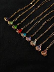 Water Drop Pendant Necklace Zirconia Flower Stainless Steel Chain Gold Choker Women Fashion Elegant Delicate Gift - 淺藍色 - 查看 5