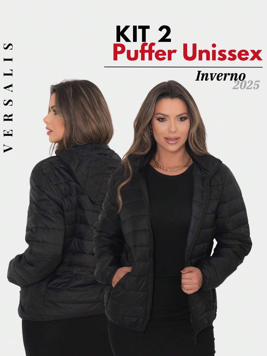 Bobojaco Nylon Puffer Jacket Women's Winter Basic Black Waterproof Coat - National Shipping - KIT 2 BLACK - View 1
