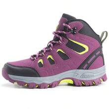 品牌女式户外皮革徒步徒步鞋，女式越野运动鞋徒步露营登山厚底靴，登山靴 - 紫色 - 查看 3