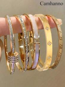 Camhanno 5/1pc Personalized Multi-Color Stainless Steel Bracelet Set With Unique Design, Fashionable , Multi-Element Design, Exquisite And Ideal Gift, Non Fading Jewelry, Fashionable