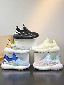 Children's Lightweight Sport Shoes, One Touch Slip-On Design, Breathable & Comfortable, Shock-Absorbing Toe Cap, Suitable For Casual, Sports, Daily Wear, Spring/Autumn