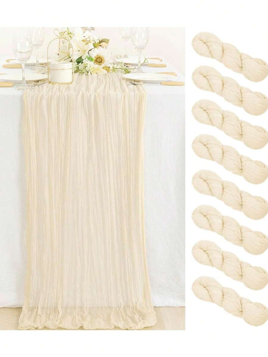 35x71/118 Inch Boho Style Sheer Table Runner, Rustic Cotton Fabric Long Romantic Table Runner For Wedding, Bridal Shower, Birthday Party Table Decor (Beige) - Beige - View 1